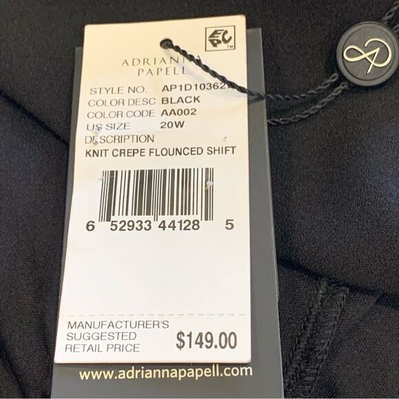 Adriana Papell Knit Crepe Flounced Shift Dress Black Size 20W NWT - Picture 10 of 13